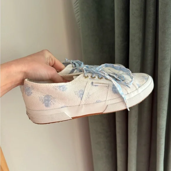 Superga x LoveShackFancy 2750 Sneaker Morning Mist - White/Blue Floral- Size 9.5 - Picture 6 of 15
